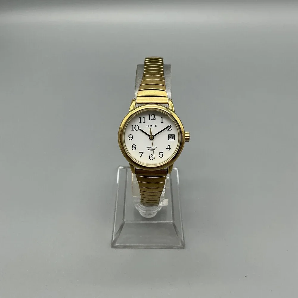 Timex Easy Reader Indiglo Womens Watch 25mm Gold Tone Date Stretch New Battery